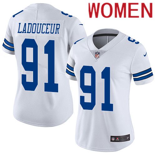 Women Dallas Cowboys #91 L. P. Ladouceur Nike White Vapor Limited NFL Jersey->women nfl jersey->Women Jersey
